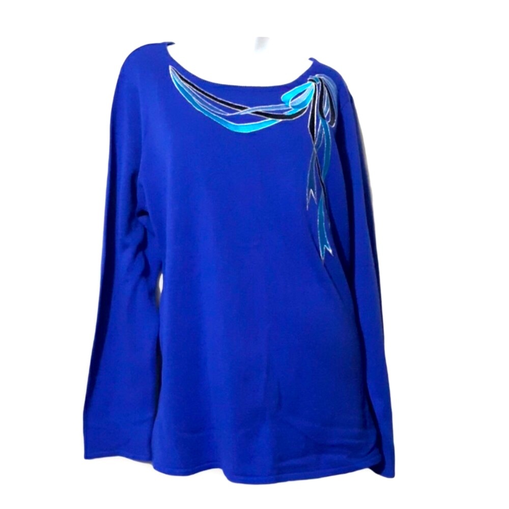 Bob Mackie Blue Sparkle Embroider Sweater L